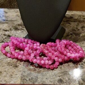NWOT Elegant Pink Pomegranate 10 mm Glass  Beaded Bracelet Set of 12